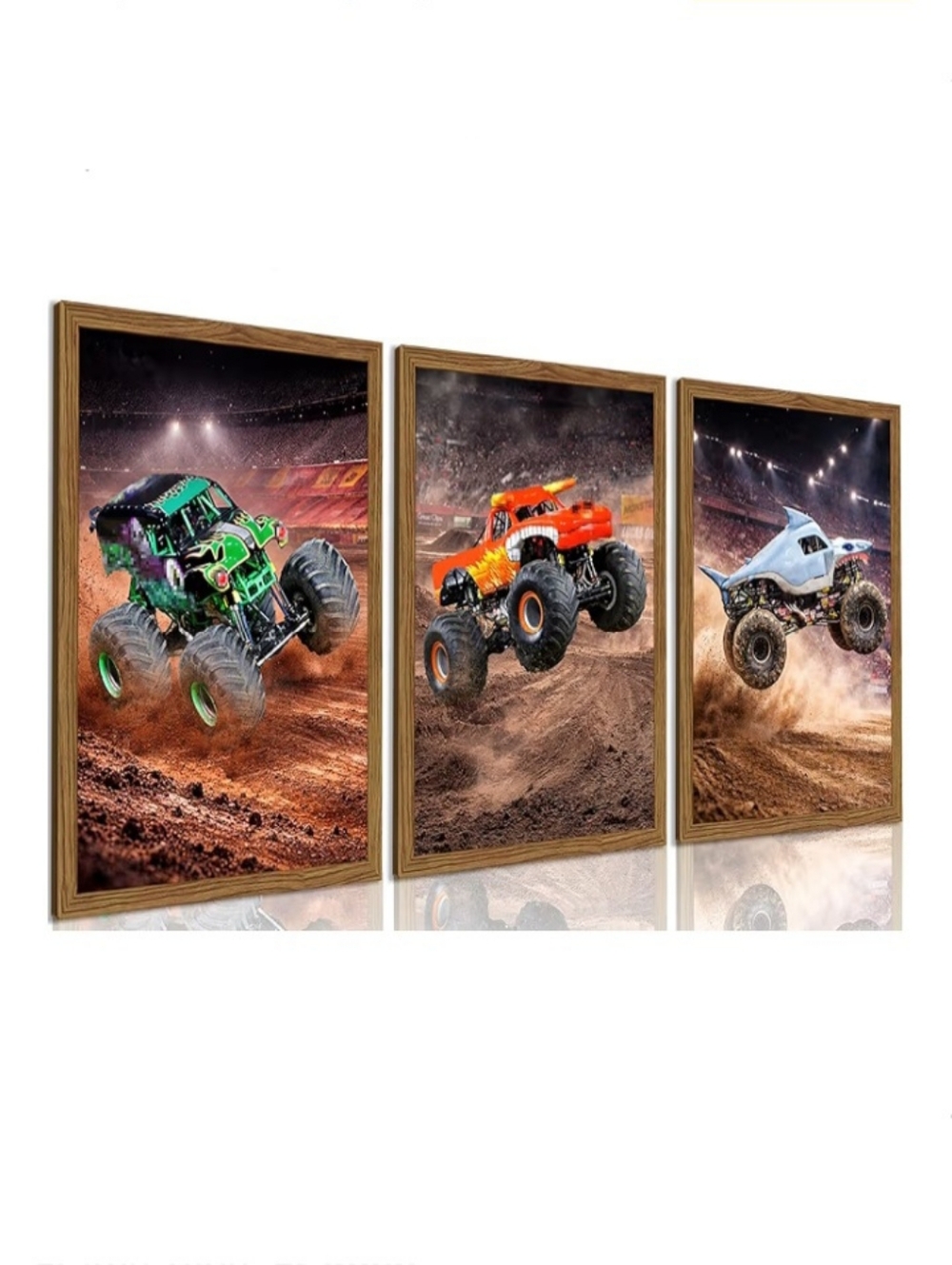 NIB Monster Truck 3 Panel Framed Art - 12x16